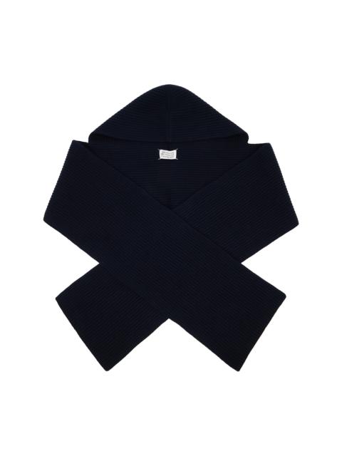 Navy Wool Hooded Scarf