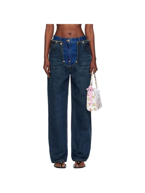 Navy Blooming Layered Washed Jeans