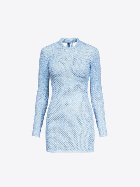 SEQUIN CROCHET LONG SLEEVE MINI DRESS