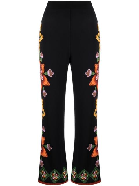 Stretch floral-print straight trousers