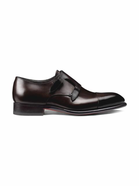 Men's dark brown leather double-buckle shoe