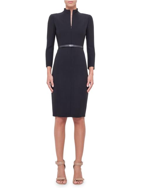 Split-Neck Double-Face Wool Sheath Dress