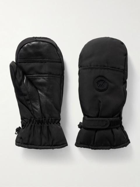 Leather-trimmed appliquéd padded shell ski mittens Black
