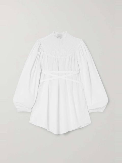 Belted shirred cotton-poplin top