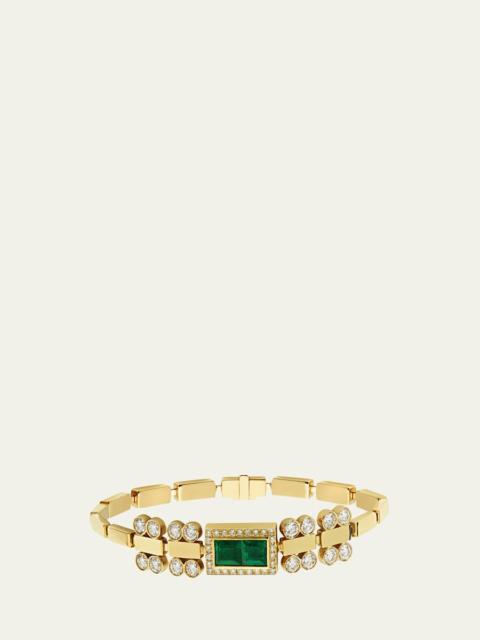 18K Yellow Gold Waterfall Bridge Bracelet with Emerald and Diamonds