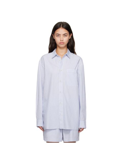White & Blue Poplin Long-Sleeved Pyjama Shirt