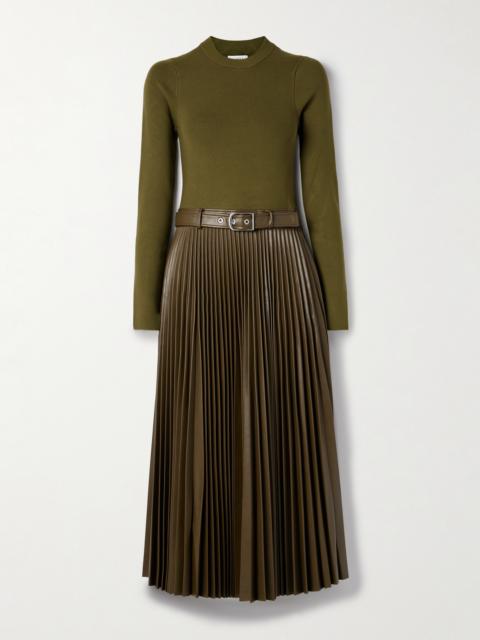 Abilene Belted Pleated Ribbed-knit Midi Dress