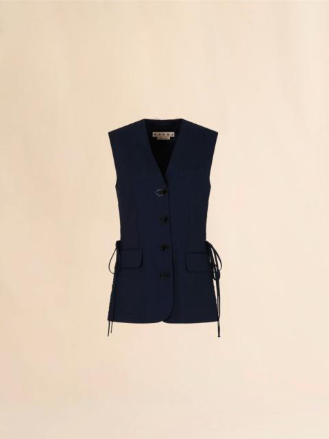 DEEP BLUE WOOL WAISTCOAT WITH SIDE SLITS