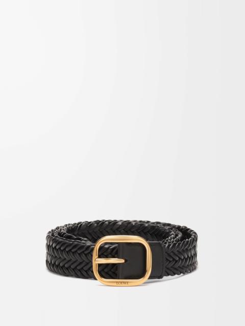 Rounded soft woven belt in calfskin