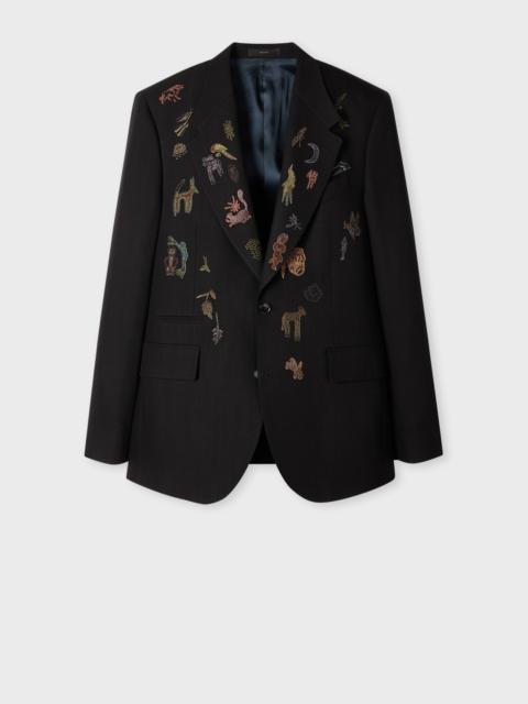 Black Wool-Lyocell Embroidered 'Little Beasts' Blazer