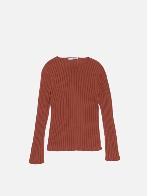 Ribbed crewneck knit - Terracotta red