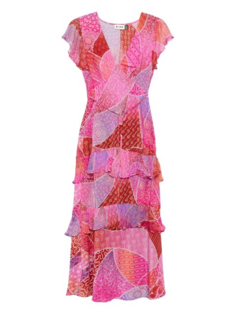 patchwork ruffled midi dress