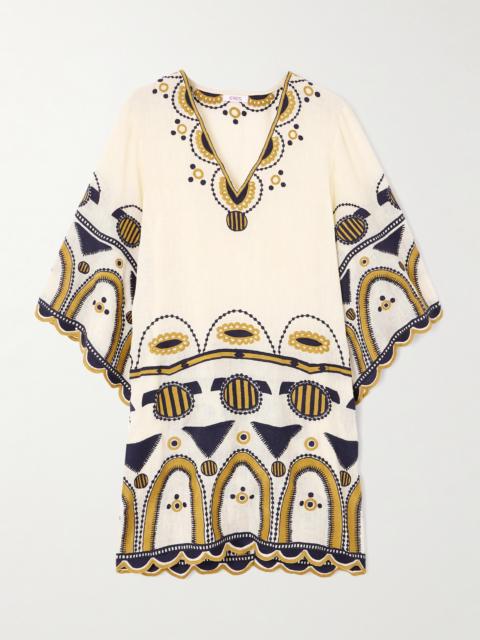 Medaillon Embroidered Linen-gauze Mini Dress