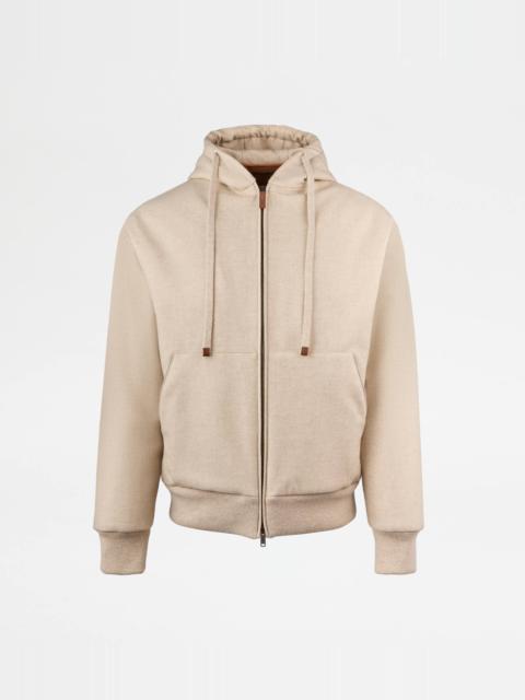 HOODED BOMBER JACKET IN WOOL - BEIGE
