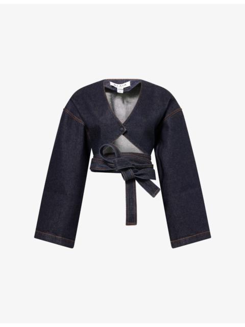 Cropped Wrap Denim Jacket