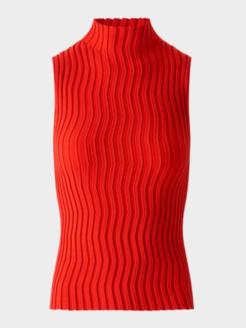Mock-Neck Wave Knit Sleeveless Top