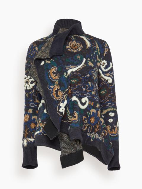 Floral Jacquard Knit Blouson in Navy