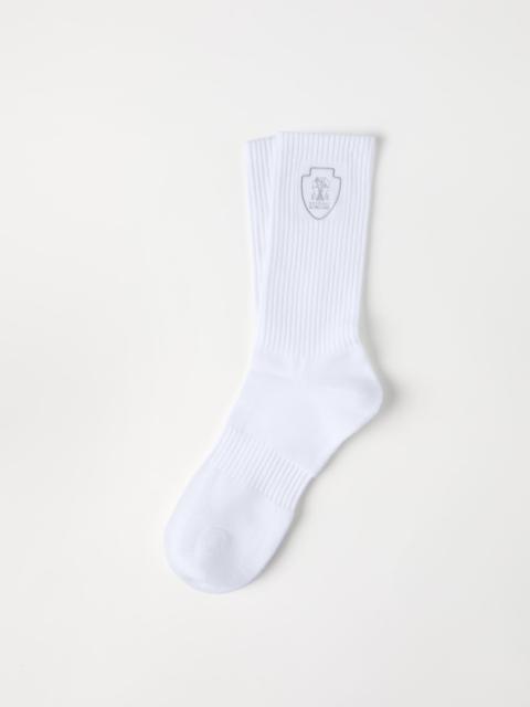 Techno cotton rib knit socks with embroidered logo