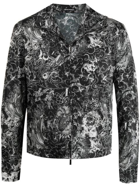 abstract-print hooded jacket