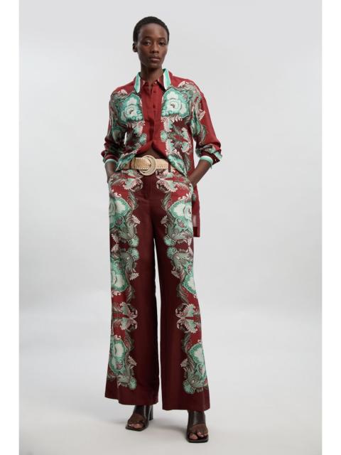 Mirrored Viscose Linen Print Woven Wide Leg Trouser