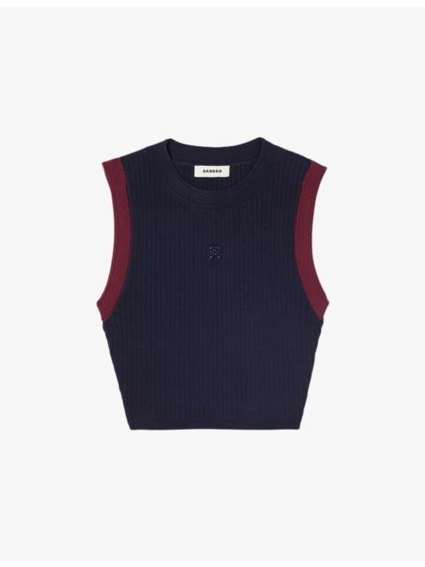 Contrast-Trim Cropped Stretch-Knit Top