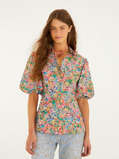 Off-White Peasant Floral Butterflies Organic Cotton Blouse