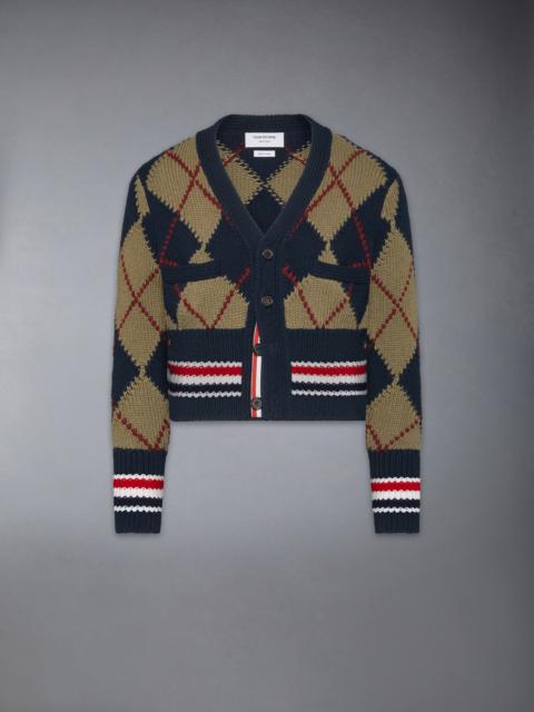 MERINO WOOL ARGYLE INTARSIA V NECK CARDIGAN