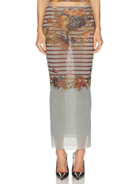 Mesh Printed Marini?re Grape Long Skirt
