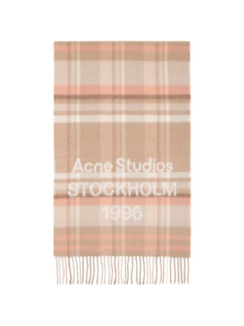 Beige & Pink Wide Check Logo Scarf
