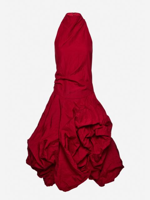 High-neck dress with adjustable skirt in red