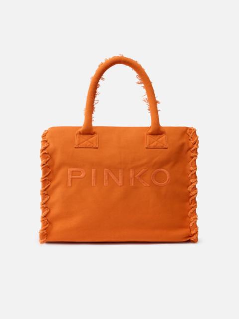 MEDIUM BEACH SHOPPING TOTE IN CANVAS WITH LOGO AND FRAYING