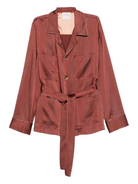 metallic-striped belted jacket