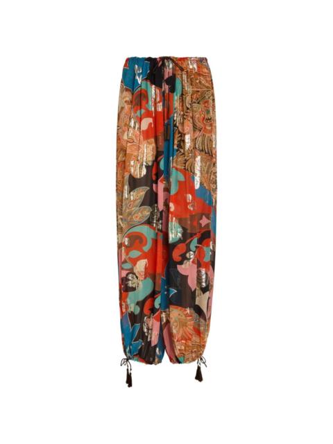 print-detail wide-leg trousers