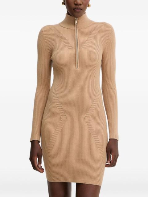 zip-neck ribbed mini dress