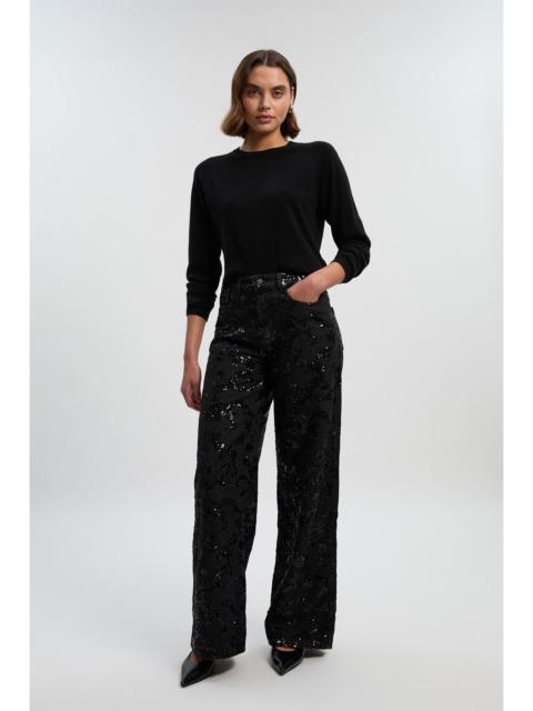 Sequin Denim Wide Leg Jeans