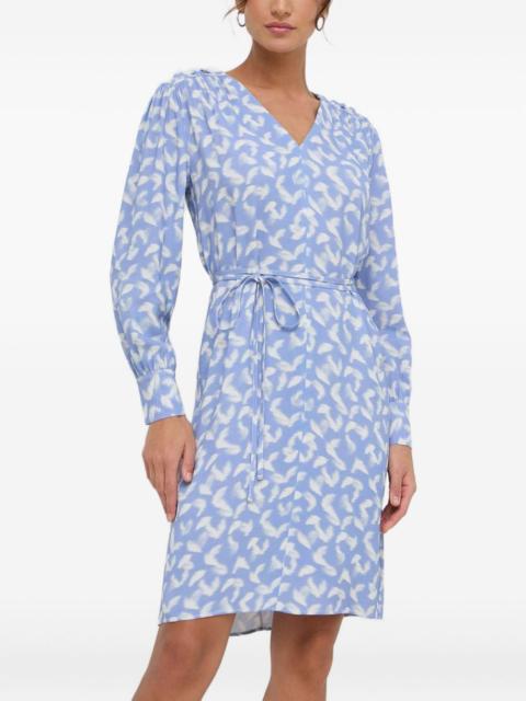 V-neck feather-print mini dress