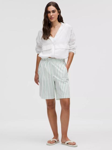 Stretch Woven Ruffle-Waist High-Rise Short 9"