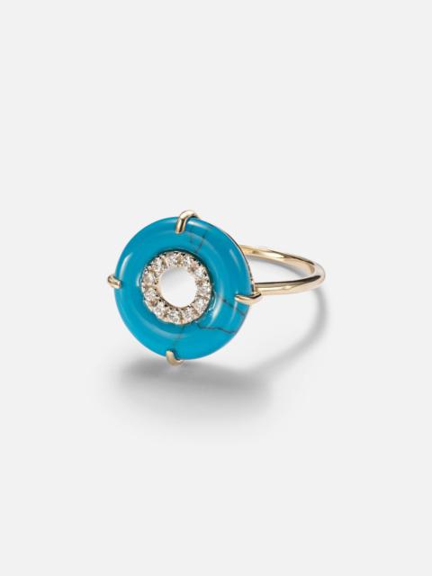 14kt gold ring with turquoise and diamonds