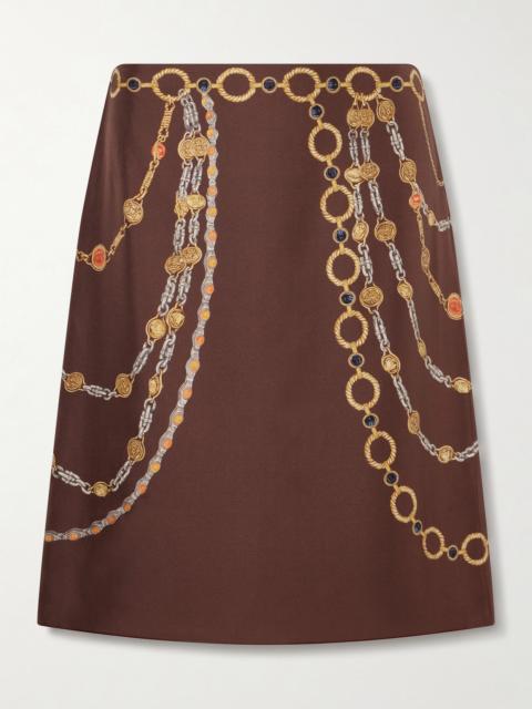 Printed Silk-twill Knee-length Skirt