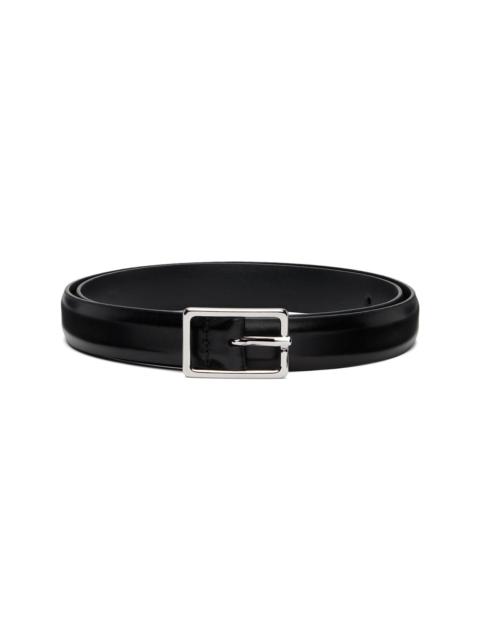 Black Skinny French Calfskin Rectangular Buckle Belt