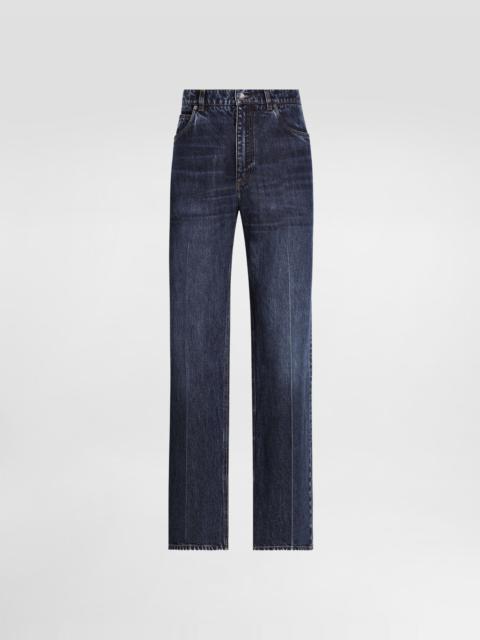 Oversize cotton jeans with embroidered logo