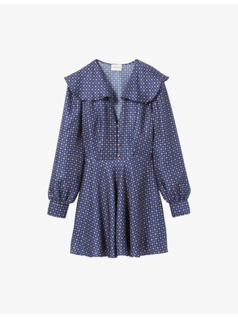 Geo-Print V-Neck Silk Mini Dress