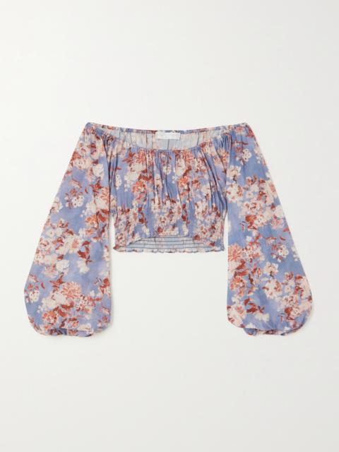 Cornelia Cropped Off-the-shoulder Floral-print Cotton-voile Top