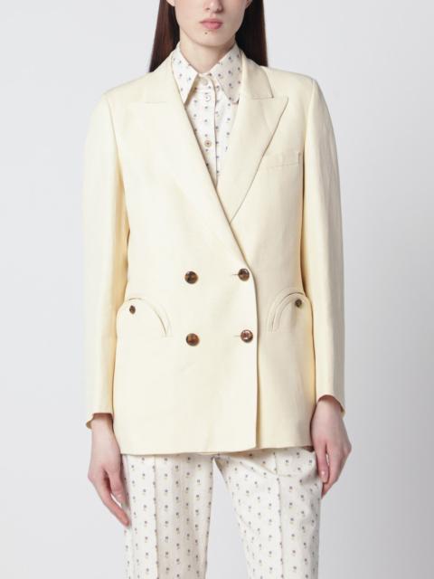 Butter-coloured double-breasted jacket in linen and silk
