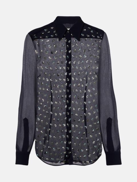 Crystal-embellished sheer shirt