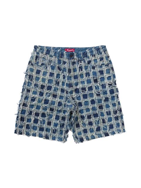 Supreme Frayed Patchwork Baggy Denim Short Washed Blue