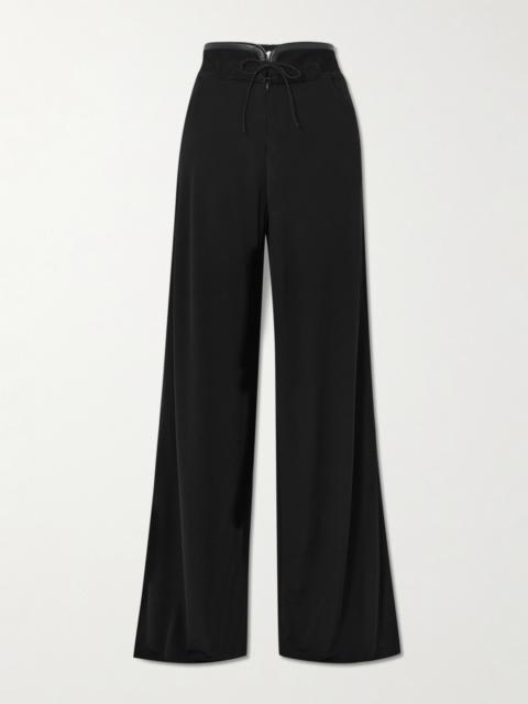 Yvette Tie-detailed Leather And Suede-trimmed Jersey Wide-leg Pants