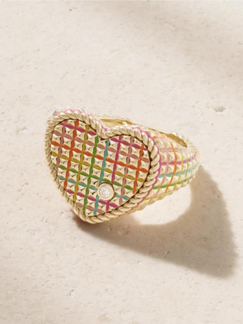 Chevaliere Coeur 9-karat Gold, Diamond And Enamel Ring