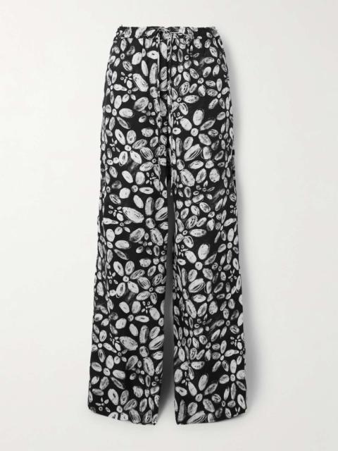 Printed crepe straight-leg pants