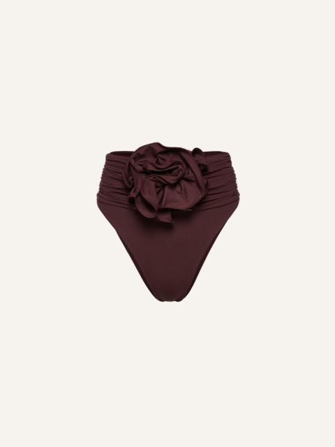 High-waisted floral appliqué swim bottom in brown